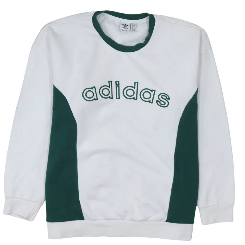 Adidas White Green Sweatshirt Women's Large Embroidered Logo Colour Block Crewneck Pullover made by Adidas