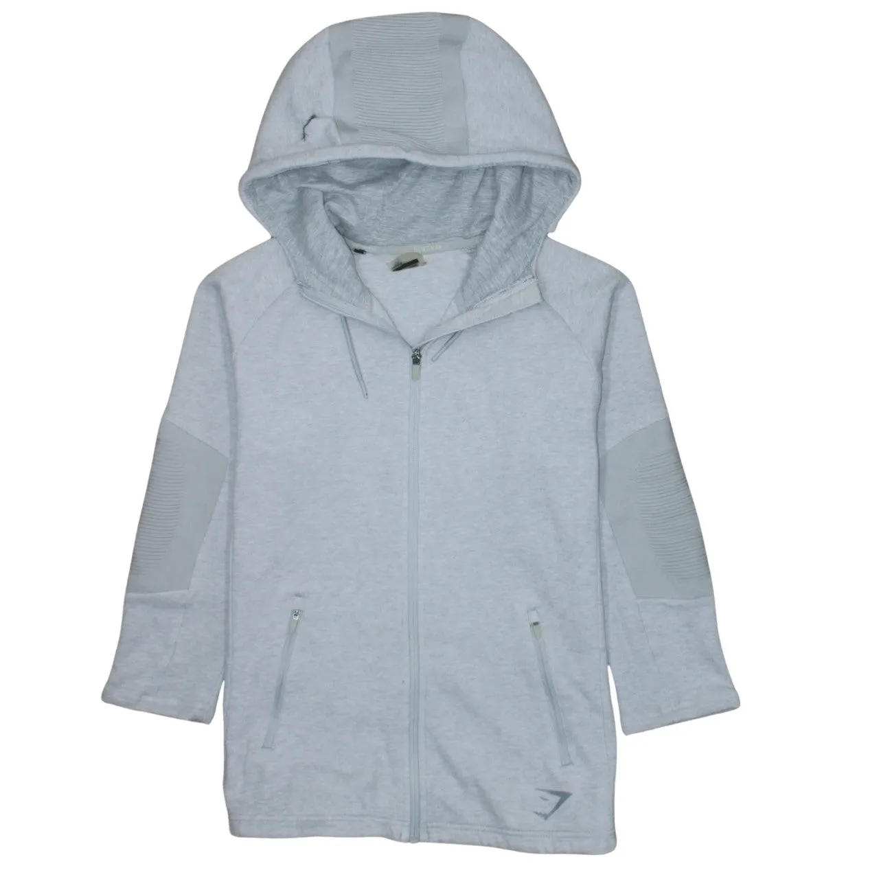 Gymshark Light Grey Full Zip Hoodie Women’s Small Drawstring Hood Zip Pockets Logo Sweatshirt sold by Vintage Club