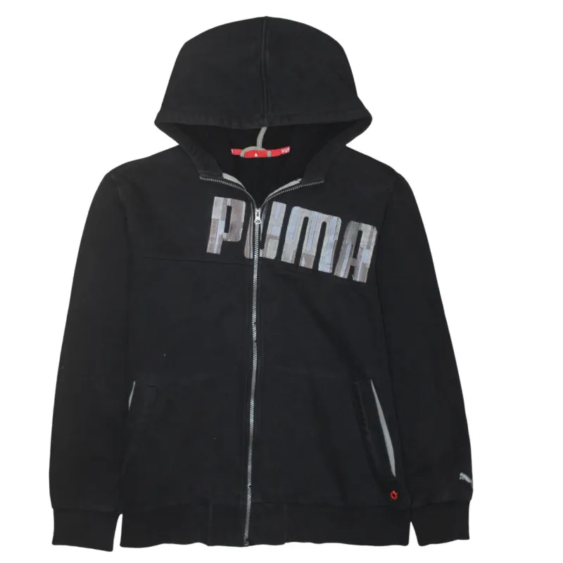 Puma Black Zip Hoodie Men's Medium Printed Chest Logo Split Pockets Casual Sweatshirt sold by Vintage Club