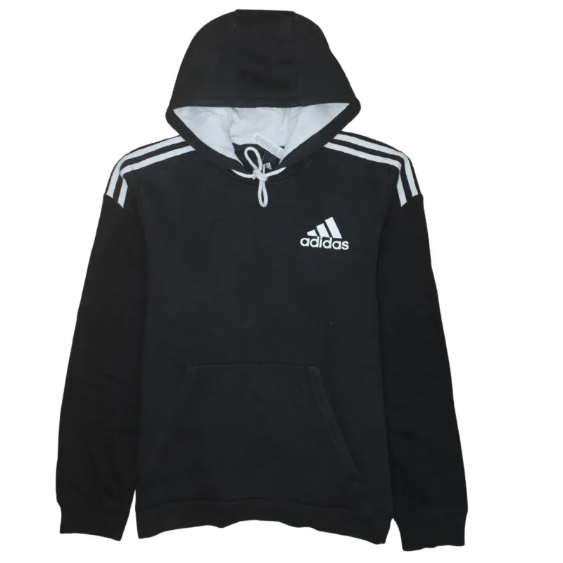 Adidas Black Hoodie Men's Medium Embroidered Chest Logo Three Stripe Sleeves Pullover Sweatshirt sold by Vintage Club