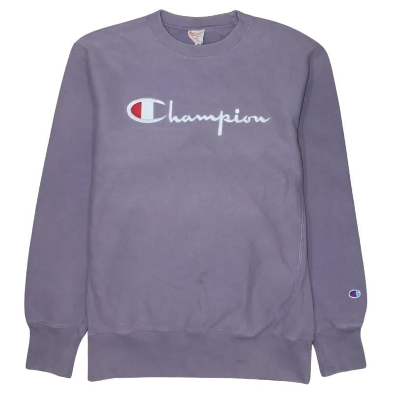 Champion Purple Sweatshirt Women's XLarge Embroidered Script Logo Ribbed Crewneck Pullover sold by Vintage Club