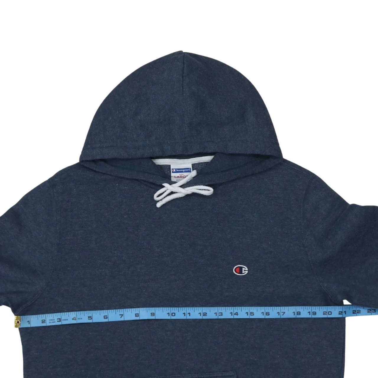 Champion Navy Blue Hoodie Women’s Large Embroidered Logo Lace Drawstring Pullover Sweatshirt sold by Vintage Club product image thumbnail 5