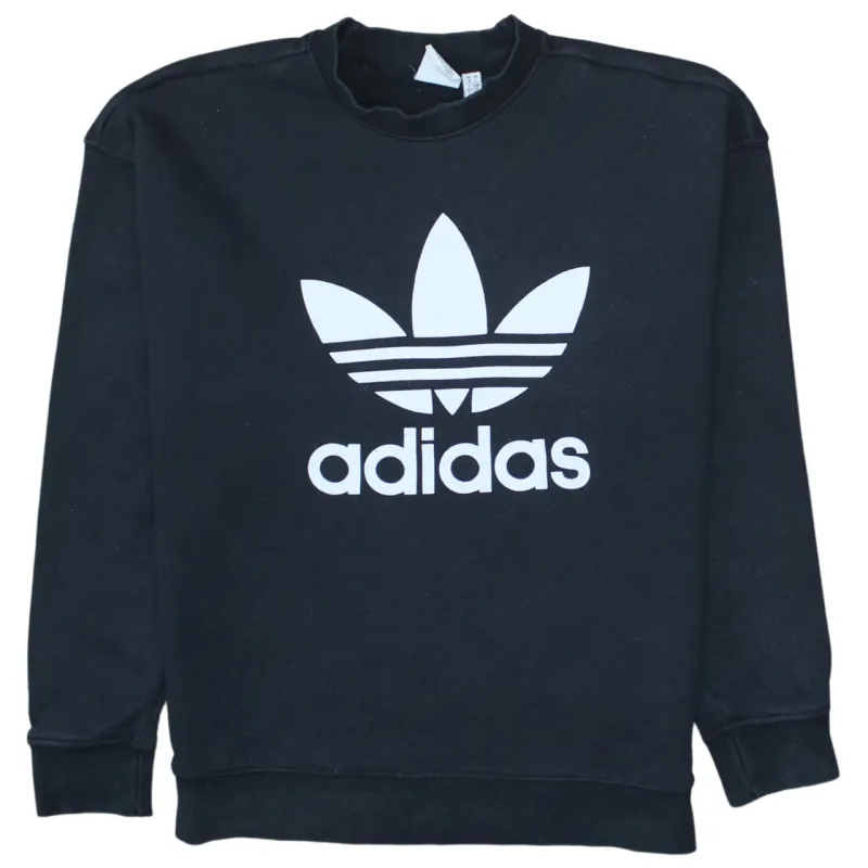 Adidas Black Sweatshirt Women’s Small Printed Trefoil Logo Crewneck Pullover Fleece Top sold by Vintage Club