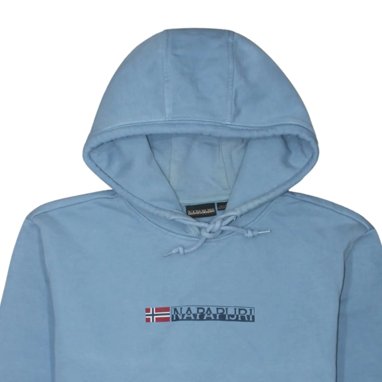 Napapijri Light Blue Hoodie Women’s Medium Embroidered Flag Logo Front Pocket Pullover Sweatshirt sold by Vintage Club product image thumbnail 3