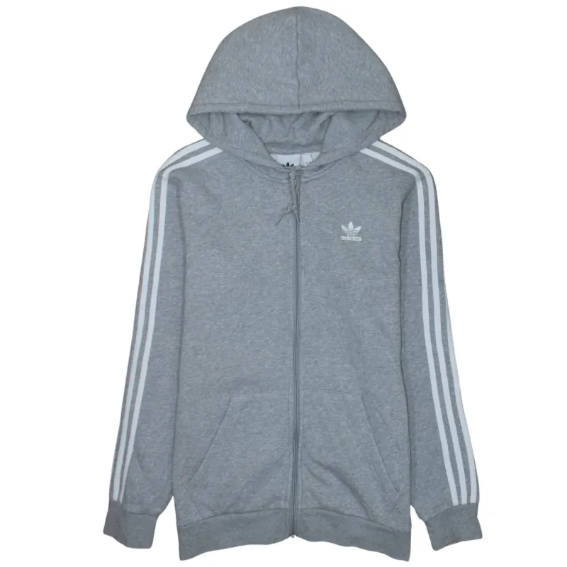 Adidas Grey Zip Hoodie Men's Small Trefoil Embroidered Logo Three Stripe Sleeves Sweatshirt sold by Vintage Club