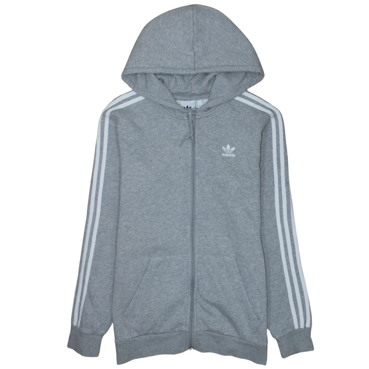 Adidas Grey Zip Hoodie Men's Small Trefoil Embroidered Logo Three Stripe Sleeves Sweatshirt sold by Vintage Club