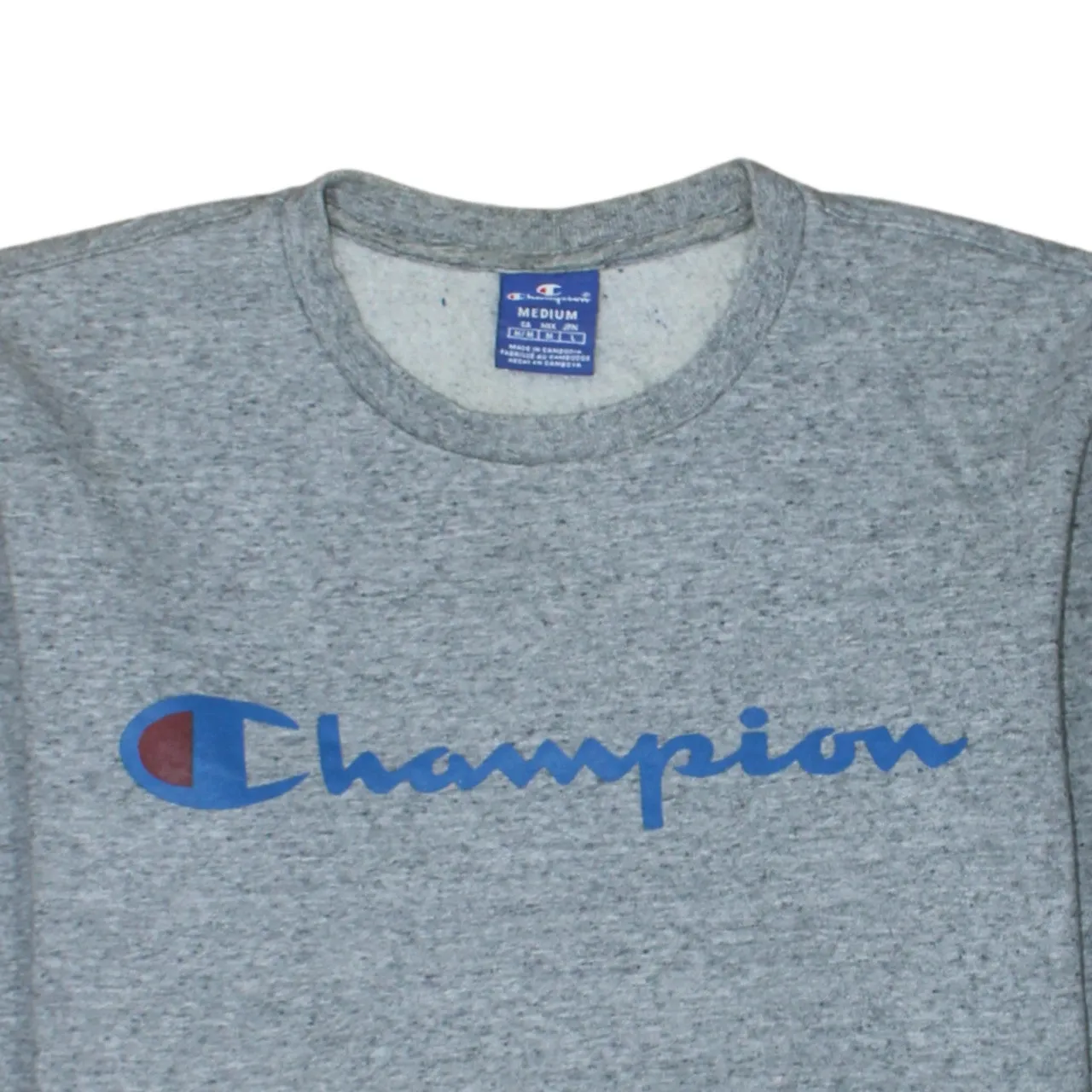 Champion Grey Sweatshirt Men's Medium Printed Script Logo Crewneck Pullover Jumper sold by Vintage Club product image thumbnail 3