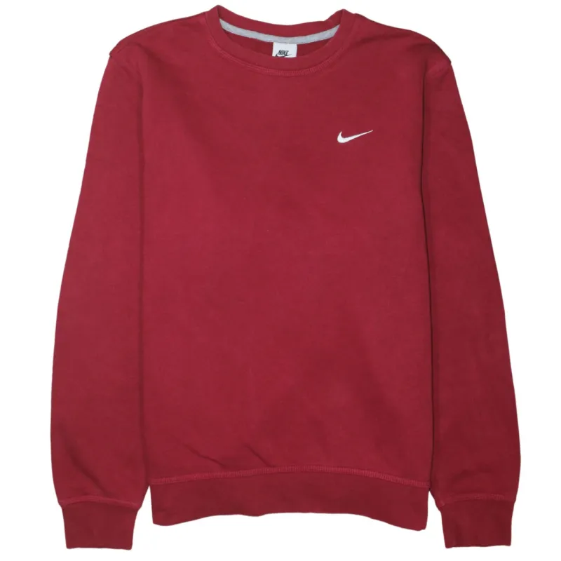 Nike Burgundy Red Sweatshirt Men's XLarge Embroidered Swoosh Logo Crewneck Pullover Fleece Top made by Nike