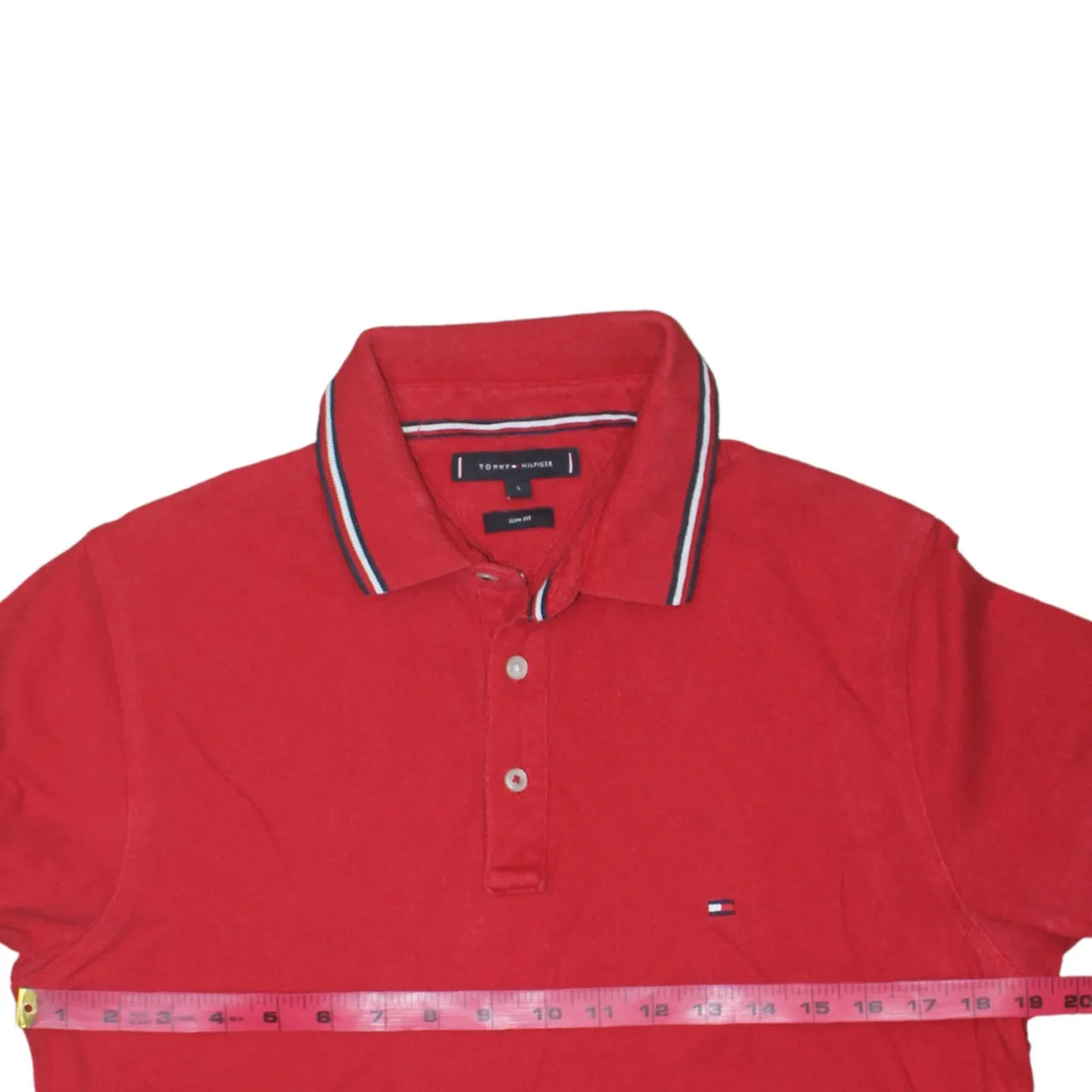 Tommy Hilfiger Red Polo Shirt Women’s Large Tipped Collar Cuffs Embroidered Flag Logo Top sold by Vintage Club product image thumbnail 5