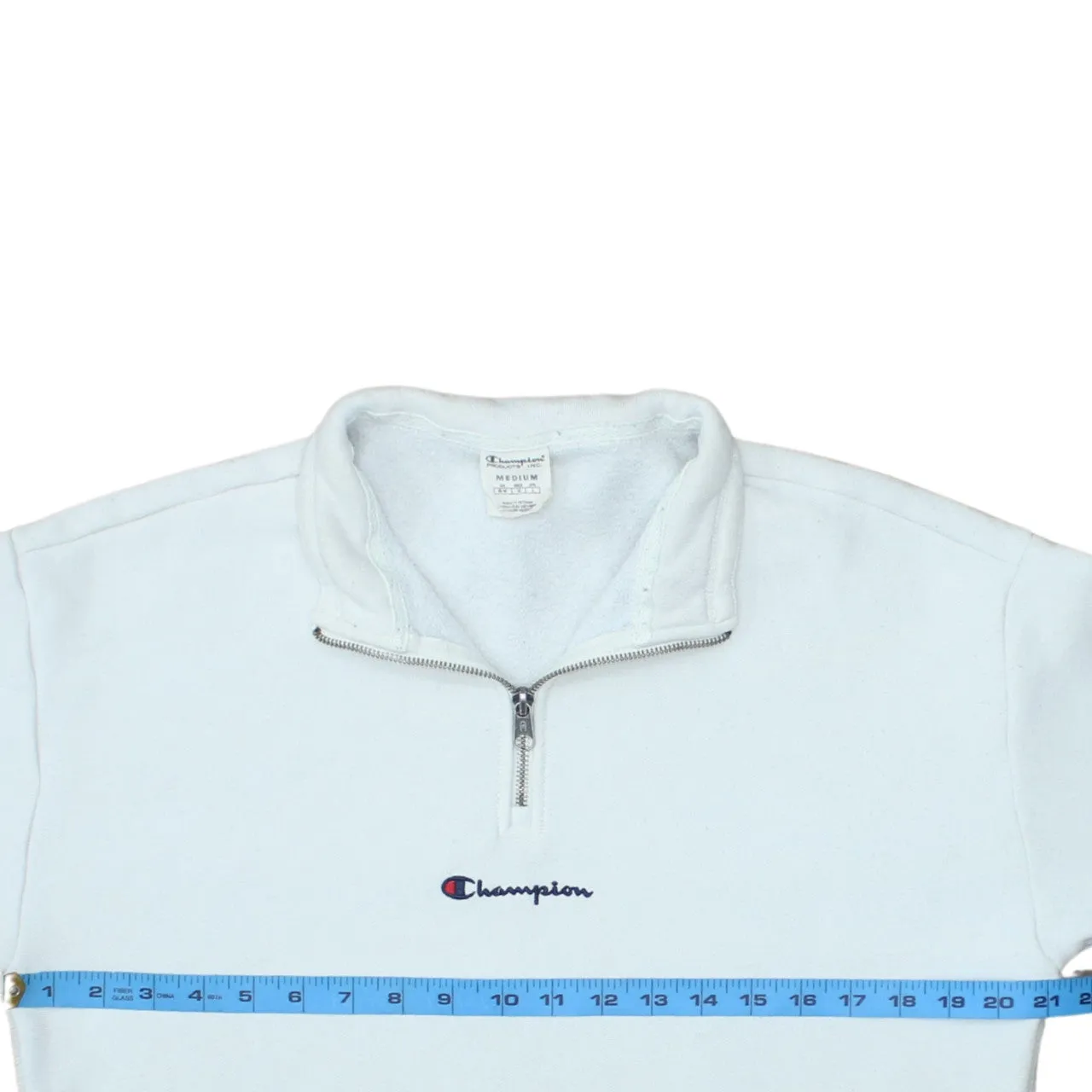 Champion White Quarter Zip Sweatshirt Men's Medium Embroidered Logo Front Pockets Pullover Fleece Top sold by Vintage Club product image thumbnail 5