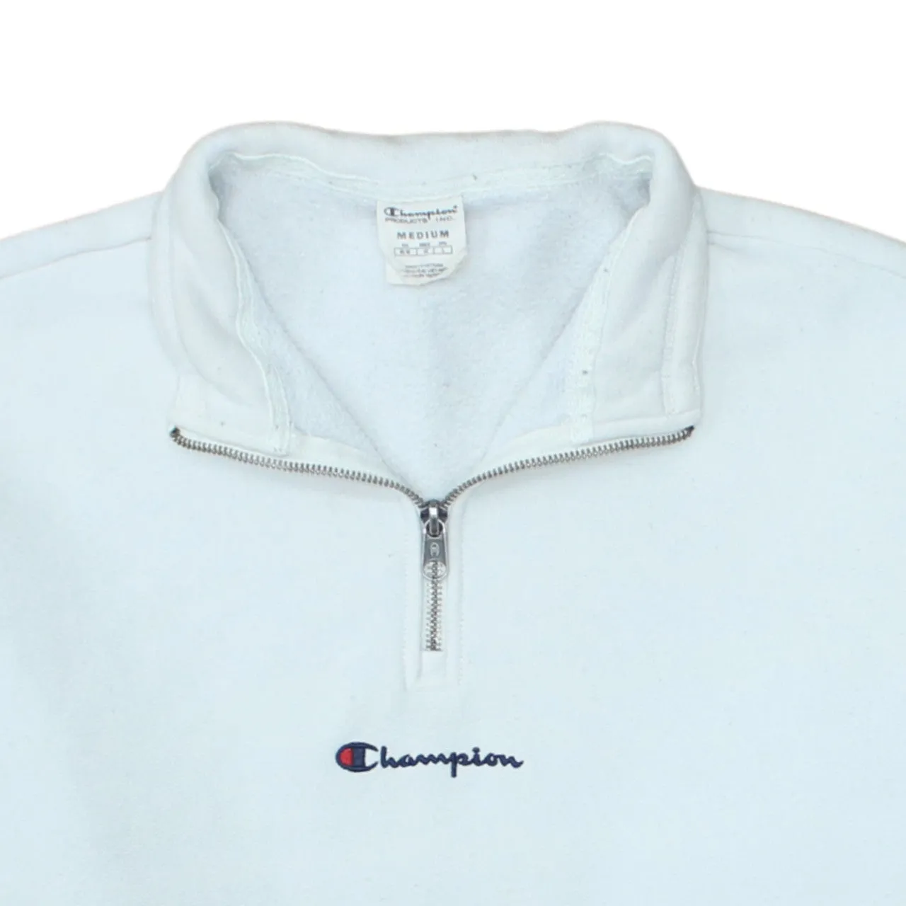 Champion White Quarter Zip Sweatshirt Men's Medium Embroidered Logo Front Pockets Pullover Fleece Top sold by Vintage Club product image thumbnail 3
