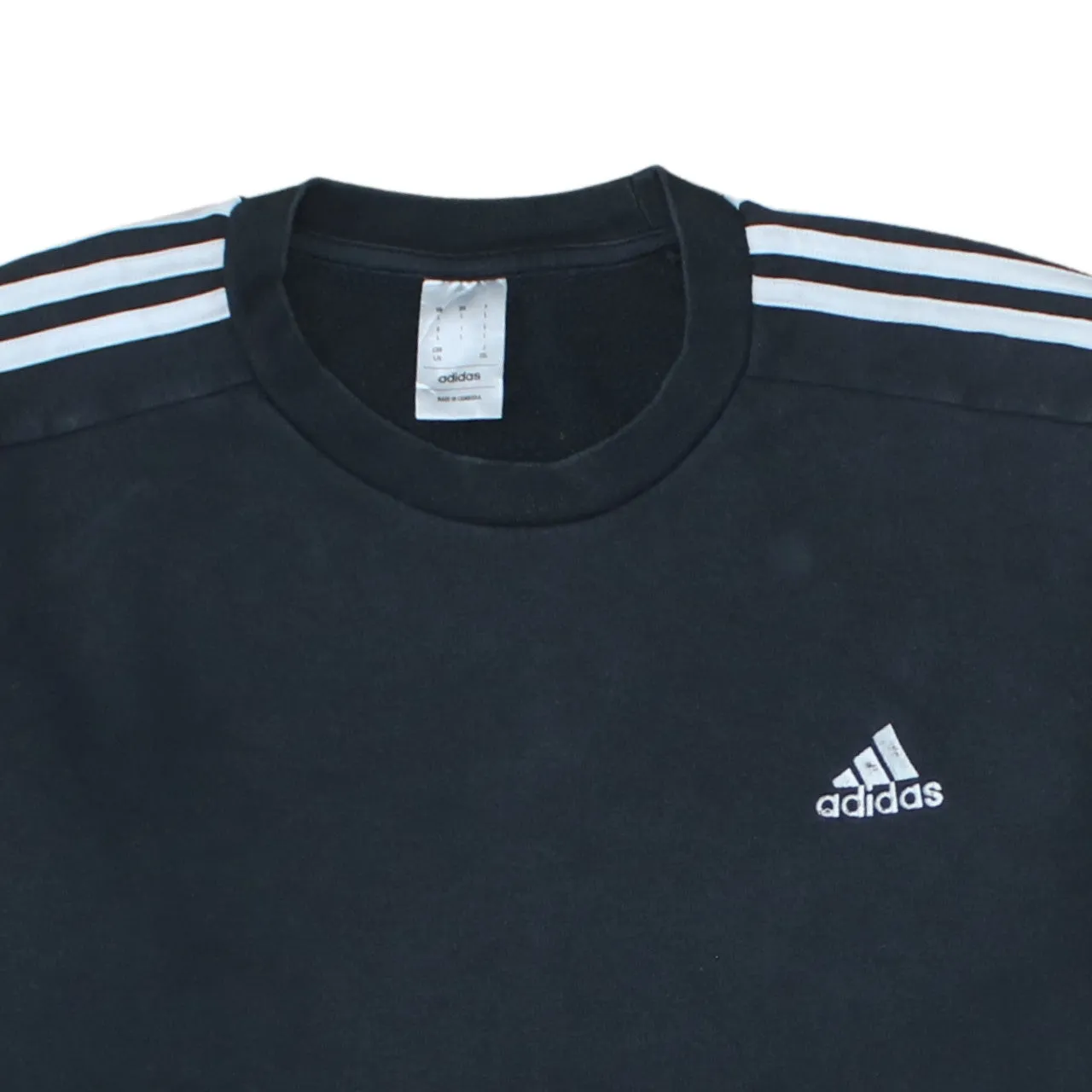 Adidas Black Sweatshirt Men's Large Embroidered Logo Three Stripe Sleeves Pullover Jumper sold by Vintage Club product image thumbnail 3