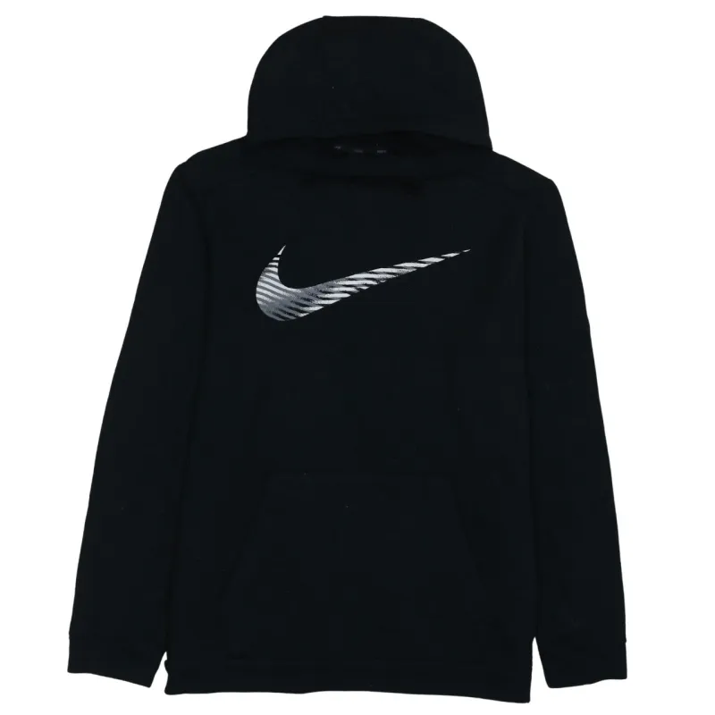 Nike Black Hoodie Women’s Medium Printed Swoosh Logo Front Pocket Pullover Sweatshirt sold by Vintage Club