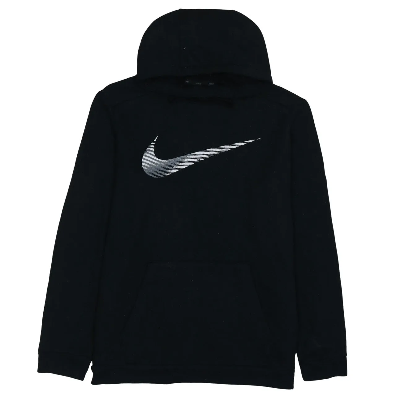 Nike Black Hoodie Women’s Medium Printed Swoosh Logo Front Pocket Pullover Sweatshirt sold by Vintage Club