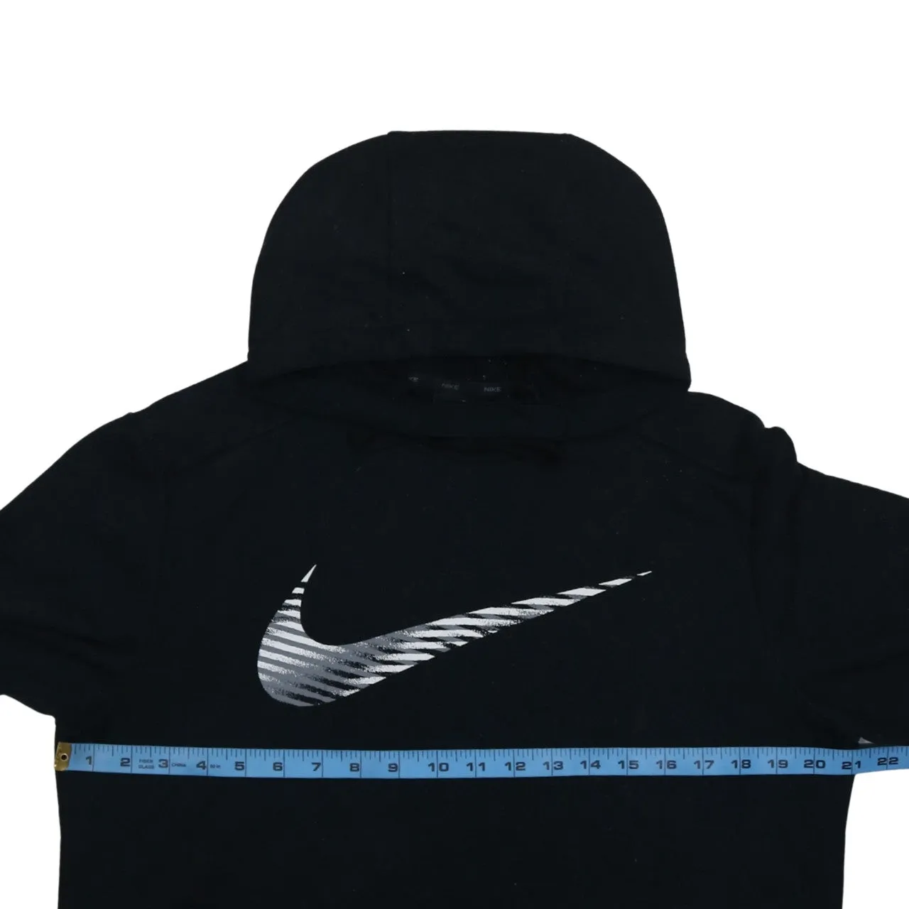 Nike Black Hoodie Women’s Medium Printed Swoosh Logo Front Pocket Pullover Sweatshirt sold by Vintage Club product image thumbnail 5