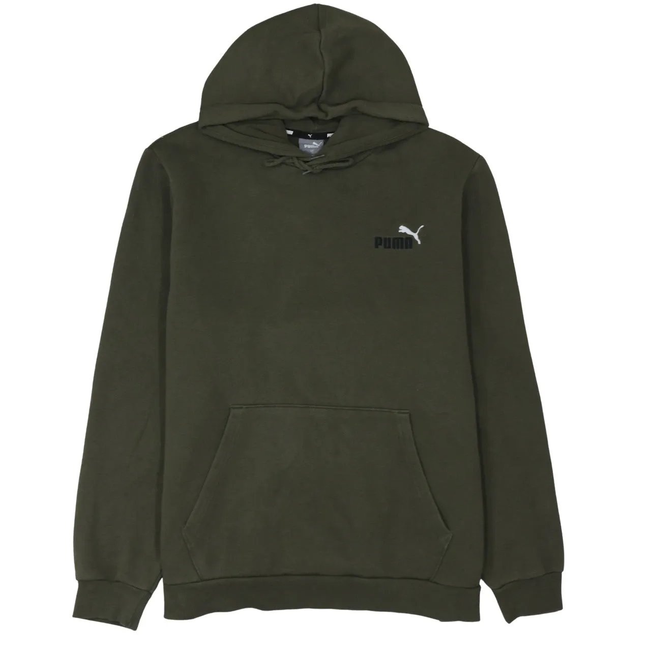 Puma Dark Khaki Hoodie Women’s XLarge Printed Chest Logo Front Pocket Pullover Sweatshirt sold by Vintage Club