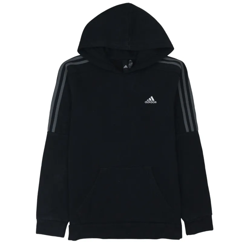 Adidas Black Hoodie Men's Small Three Stripe Sleeves Embroidered Logo Pullover Sweatshirt sold by Vintage Club