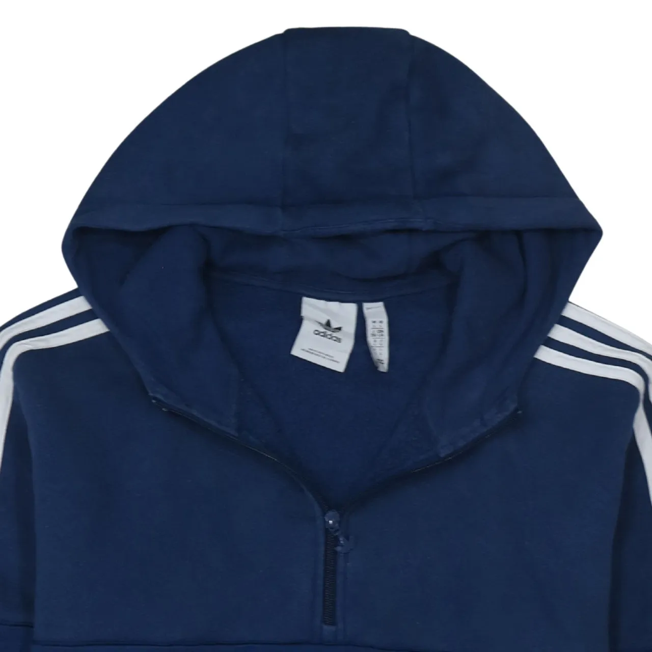 Adidas Navy Blue Hoodie Men's Large Half Zip Three Stripe Sleeves Printed Logo Pullover sold by Vintage Club product image thumbnail 3