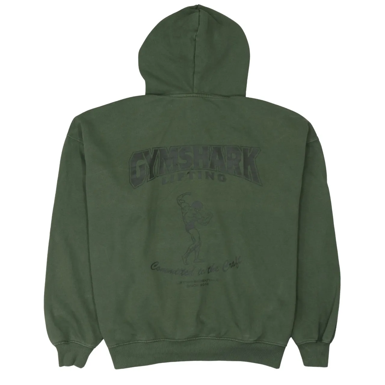 Gymshark Olive Green Hoodie Men's Small Printed Back Graphic Pullover Sweatshirt sold by Vintage Club product image thumbnail 2