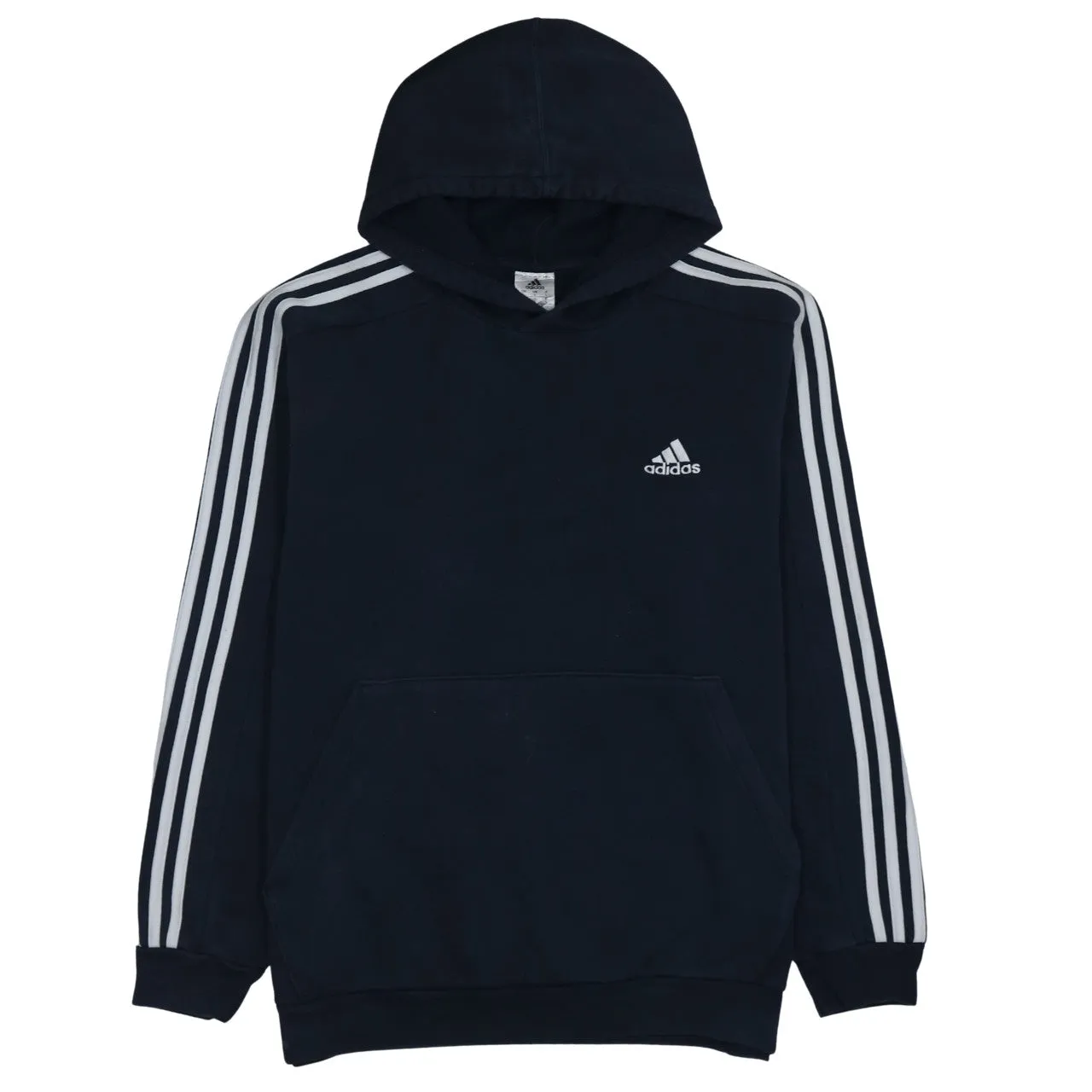 Adidas Navy Blue Hoodie Women's XLarge Embroidered Logo Three Stripe Sleeves Pullover Sweatshirt sold by Vintage Club