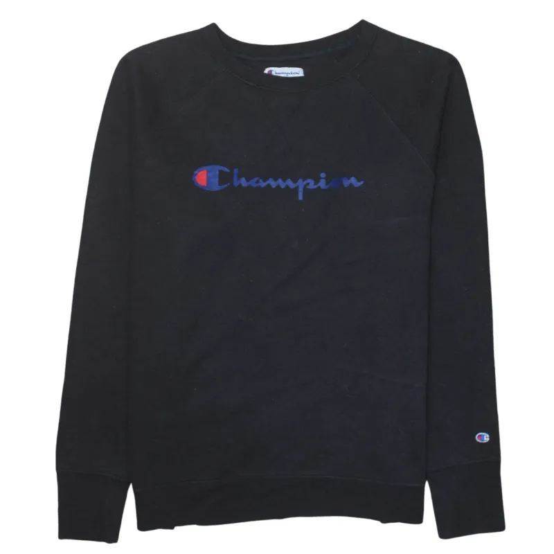 Champion Black Sweatshirt Men's XLarge Embroidered Script Logo Ribbed Cuffs Crewneck Pullover sold by Vintage Club