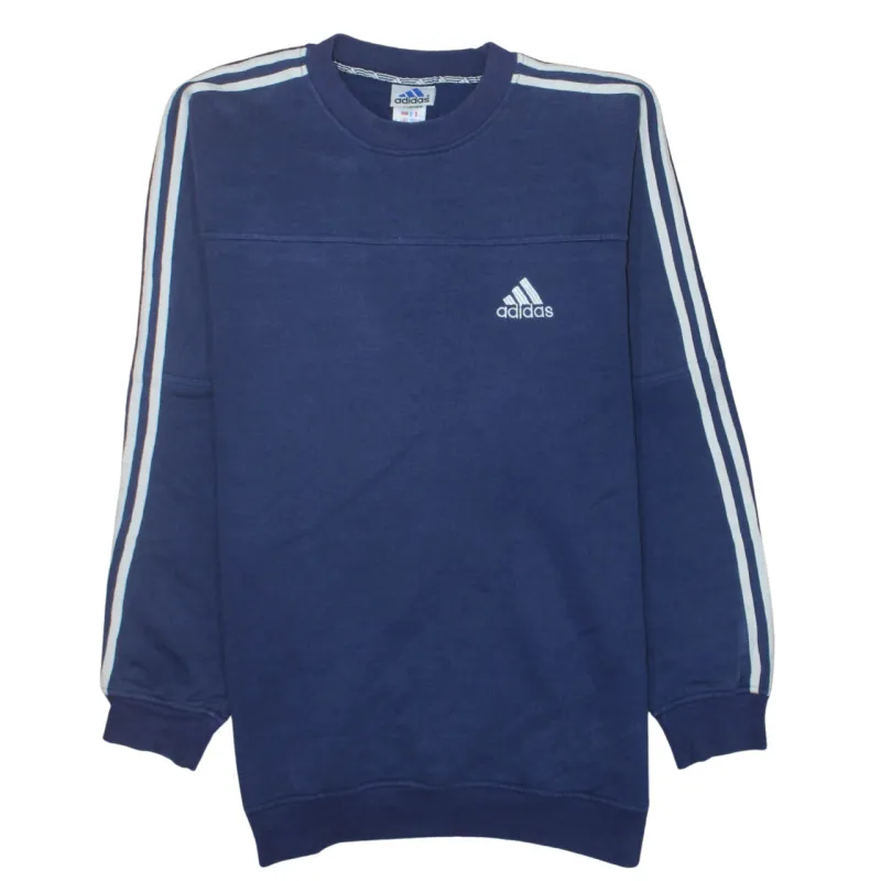 Adidas Navy Blue Sweatshirt Men's Large Embroidered Logo Three Stripe Sleeves Pullover Top sold by Vintage Club
