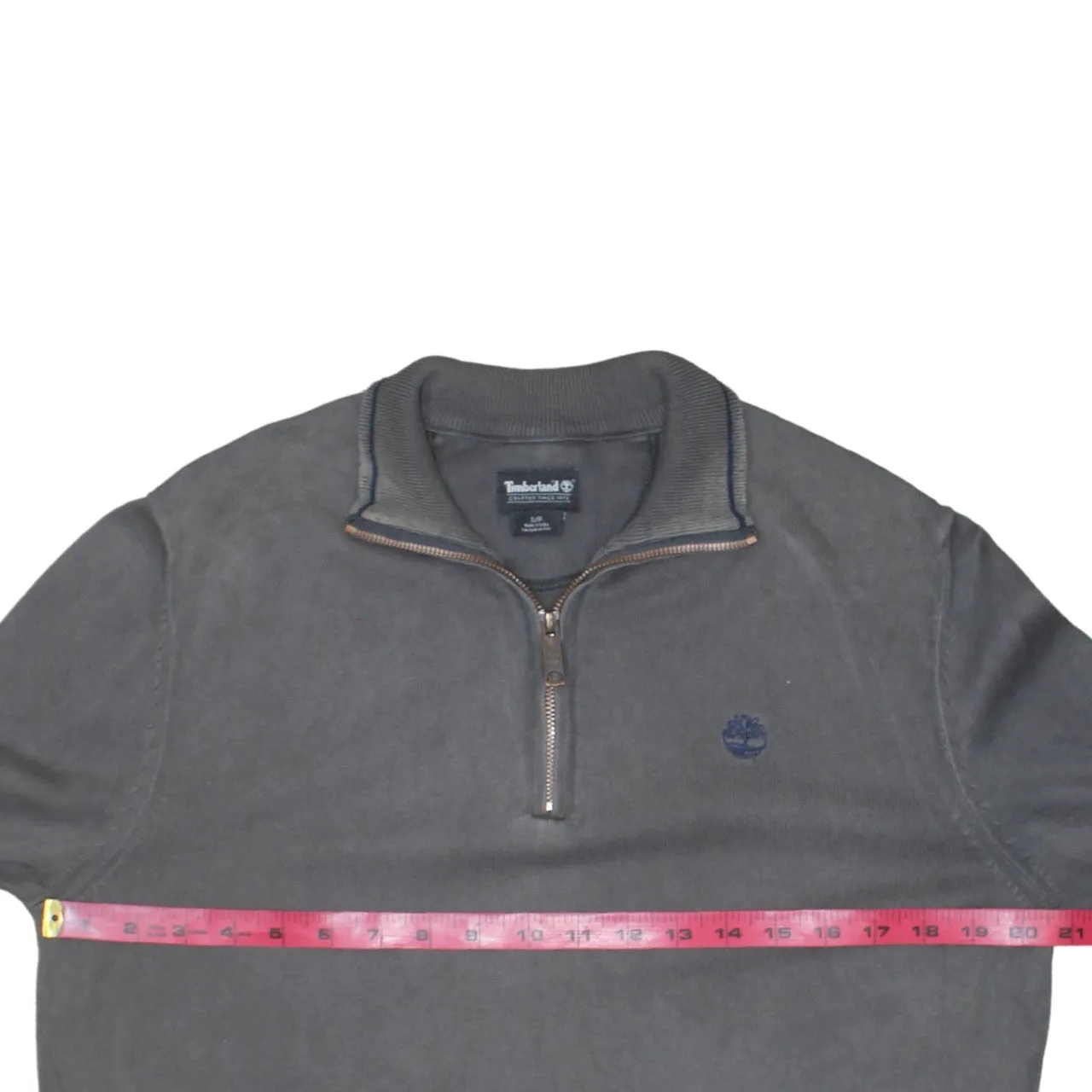 Timberland Grey Quarter Zip Sweatshirt Men's Small Embroidered Logo Ribbed Hem Pullover sold by Vintage Club product image thumbnail 5