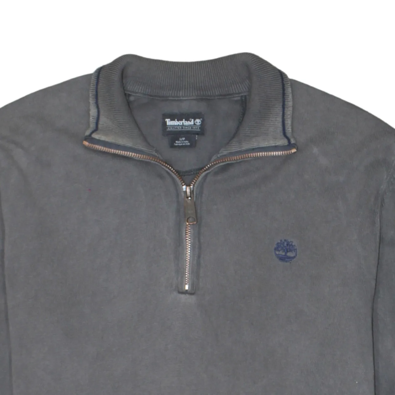 Timberland Grey Quarter Zip Sweatshirt Men's Small Embroidered Logo Ribbed Hem Pullover sold by Vintage Club product image thumbnail 3