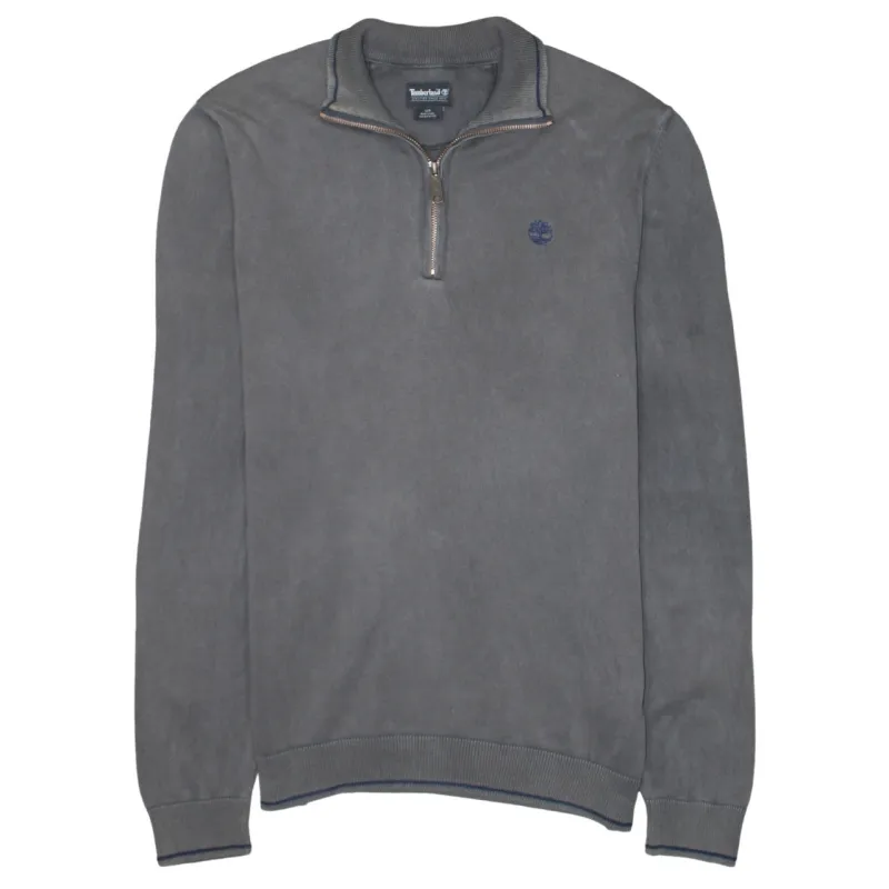 Timberland Grey Quarter Zip Sweatshirt Men's Small Embroidered Logo Ribbed Hem Pullover sold by Vintage Club