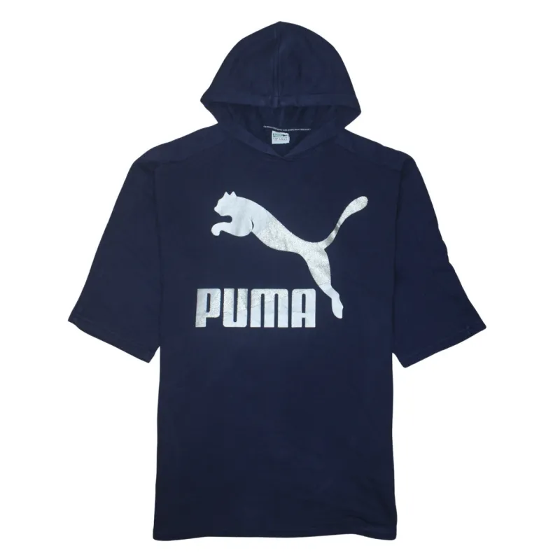 Puma Navy Blue Hoodie Women’s Large Short Sleeve Printed Logo Casual Top T Shirt sold by Vintage Club