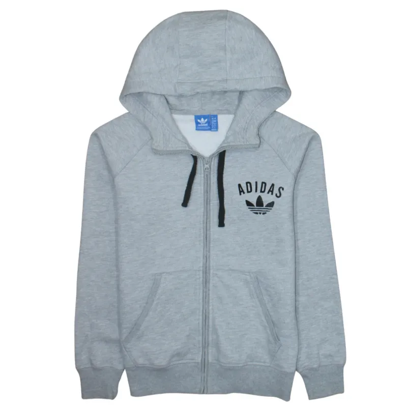 Adidas Light Grey Hoodie Women’s Medium Full Zip Embroidered Trefoil Logo Pockets Sweatshirt sold by Vintage Club