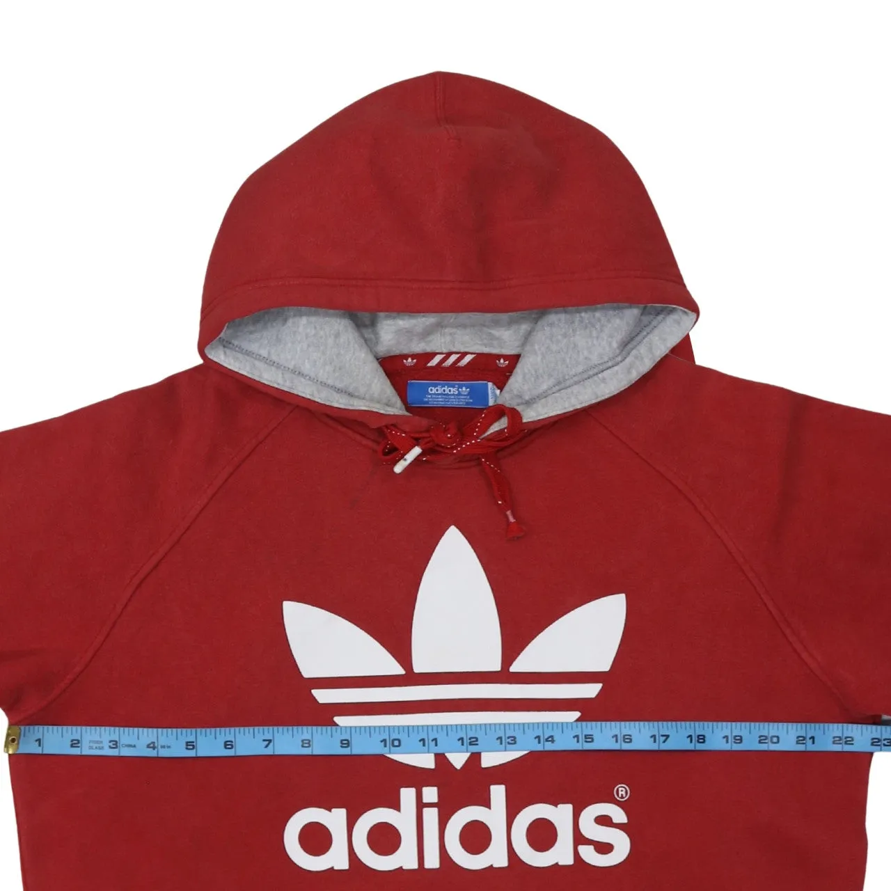 Adidas Burgundy Red Hoodie Women’s Large Printed Trefoil Logo Front Pocket Pullover Sweatshirt sold by Vintage Club product image thumbnail 5