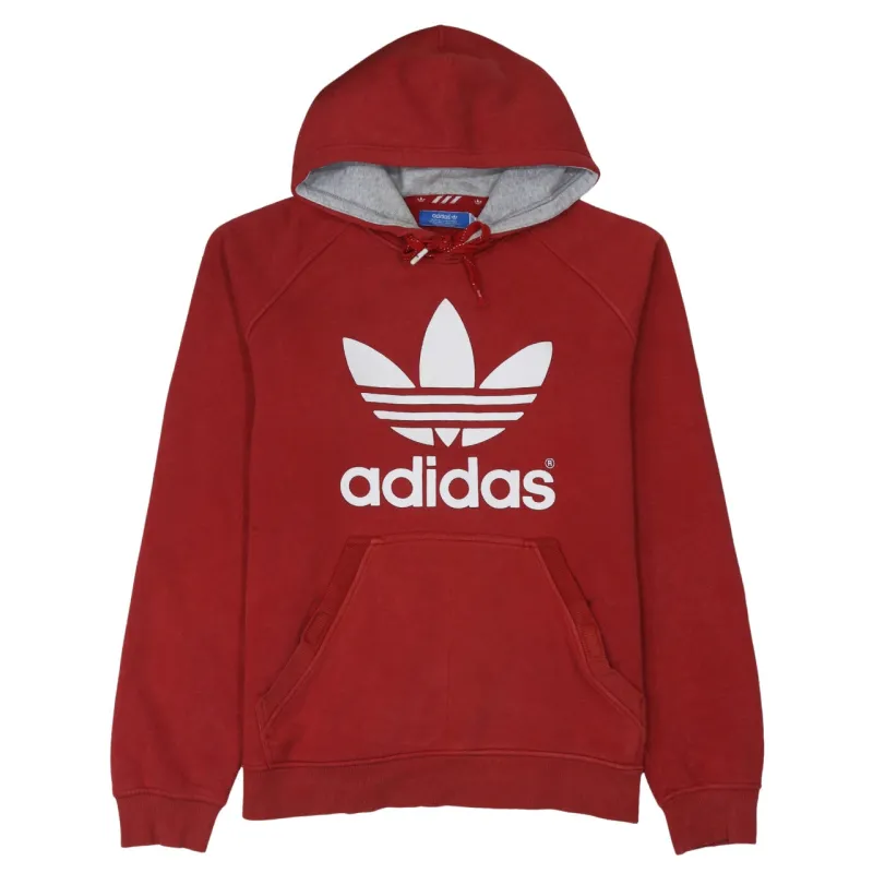Adidas Burgundy Red Hoodie Women’s Large Printed Trefoil Logo Front Pocket Pullover Sweatshirt sold by Vintage Club