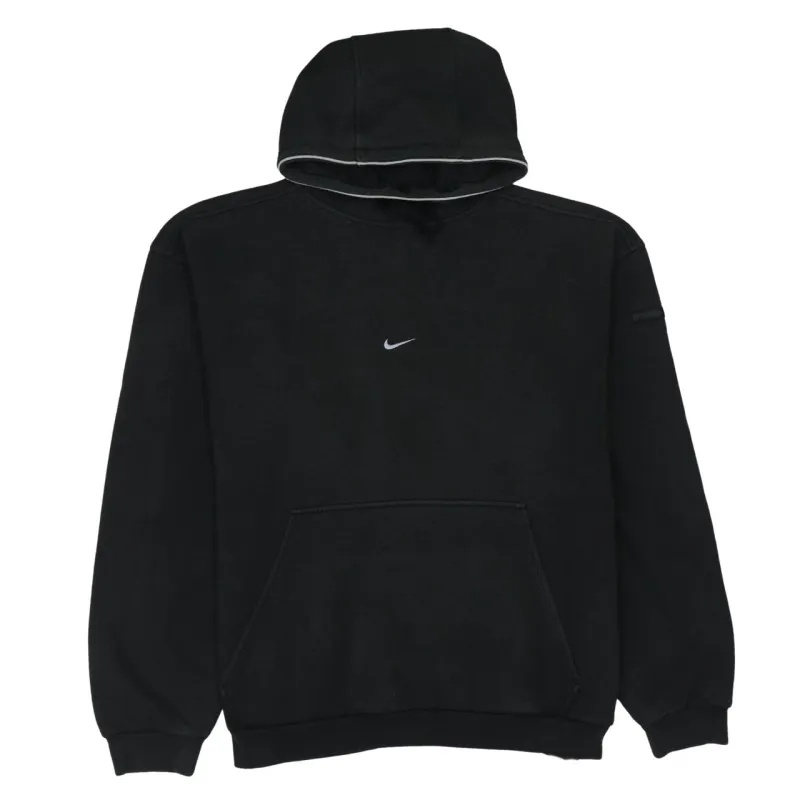 Nike Black Hoodie Men’s Large Embroidered Swoosh Kangaroo Pocket Fleece Pullover Sweatshirt sold by Vintage Club