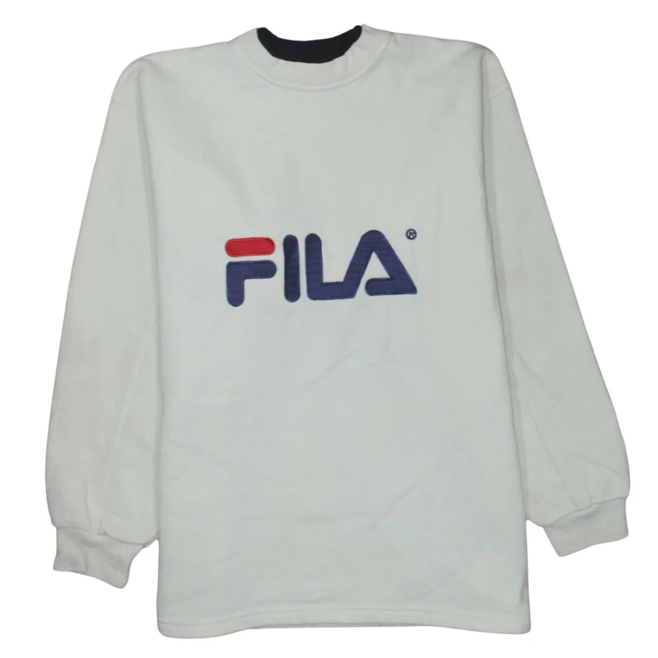 Fila Cream Sweatshirt Men's Small Embroidered Big Logo Crewneck Pullover Top sold by Vintage Club