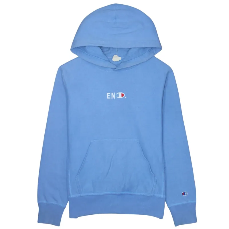 Champion Light Blue Hoodie Men's Large Embroidered END Logo Front Pocket Pullover Sweatshirt sold by Vintage Club