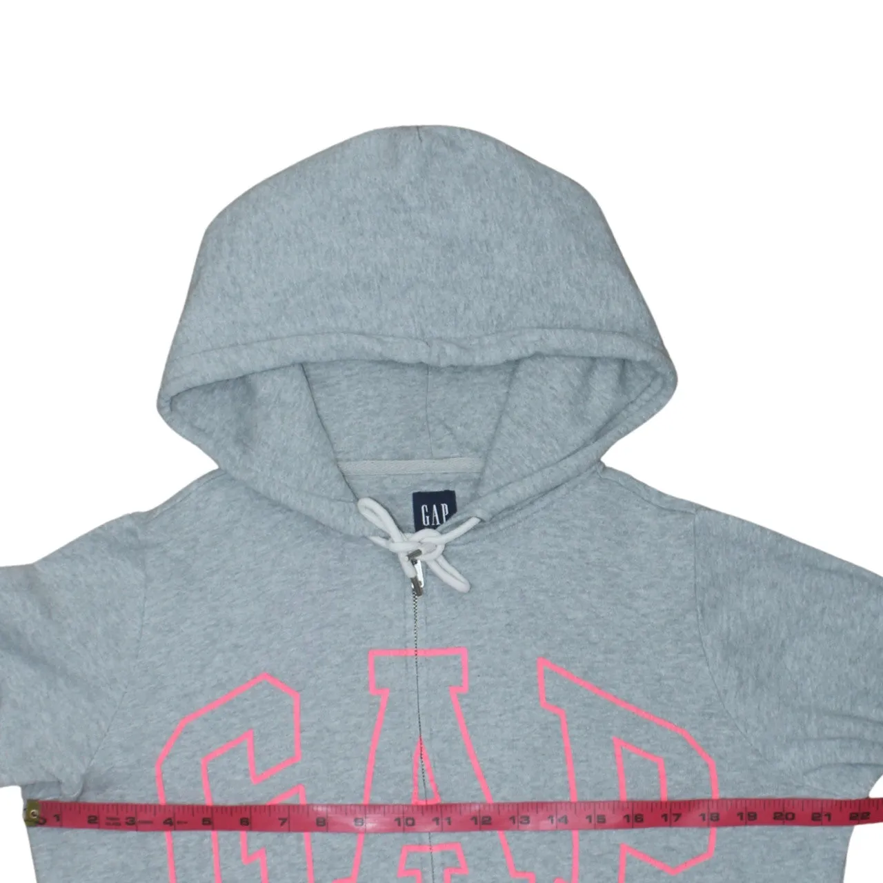 Gap Grey Zip Hoodie Men's Large Pink Logo Drawstring Hood Split Pocket Sweatshirt sold by Vintage Club product image thumbnail 5