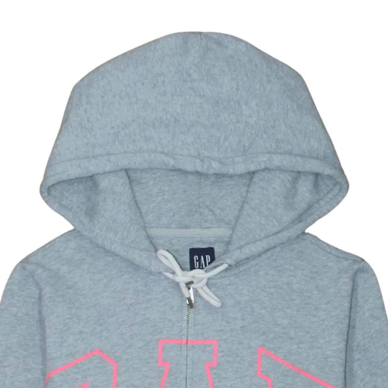 Gap Grey Zip Hoodie Men's Large Pink Logo Drawstring Hood Split Pocket Sweatshirt sold by Vintage Club product image thumbnail 3