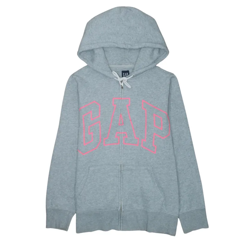 Gap Grey Zip Hoodie Men's Large Pink Logo Drawstring Hood Split Pocket Sweatshirt made by GAP