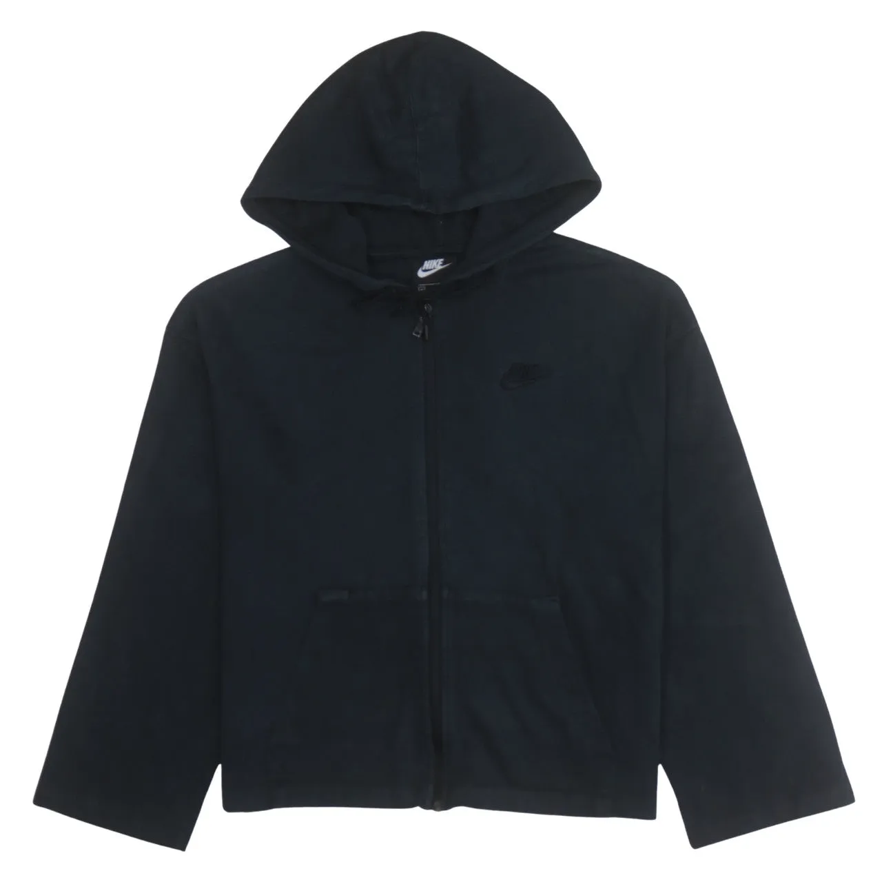 Nike Black Full Zip Hoodie Men's Medium Embroidered Chest Swoosh Front Pockets Sweatshirt sold by Vintage Club