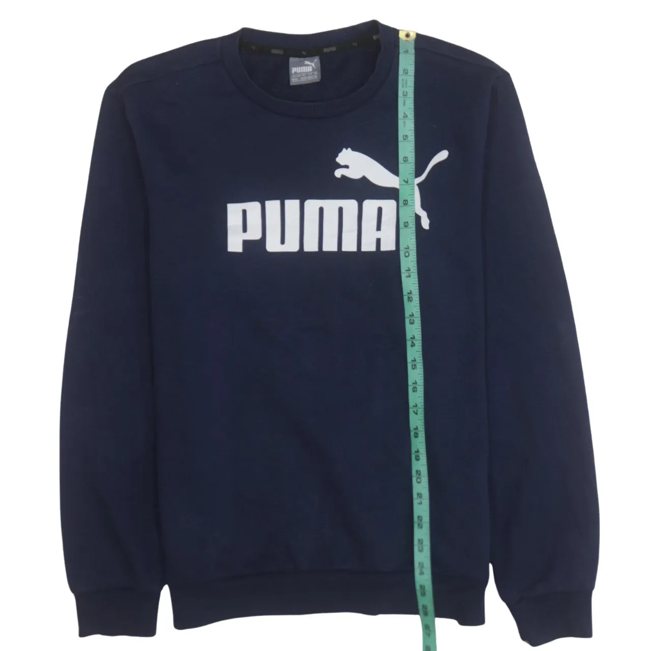 Puma Navy Blue Sweatshirt Men's Medium Printed Chest Logo Ribbed Cuffs Pullover Top sold by Vintage Club product image thumbnail 5