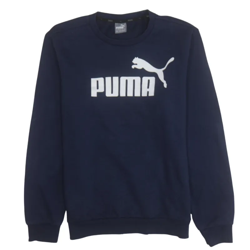 Puma Navy Blue Sweatshirt Men's Medium Printed Chest Logo Ribbed Cuffs Pullover Top sold by Vintage Club