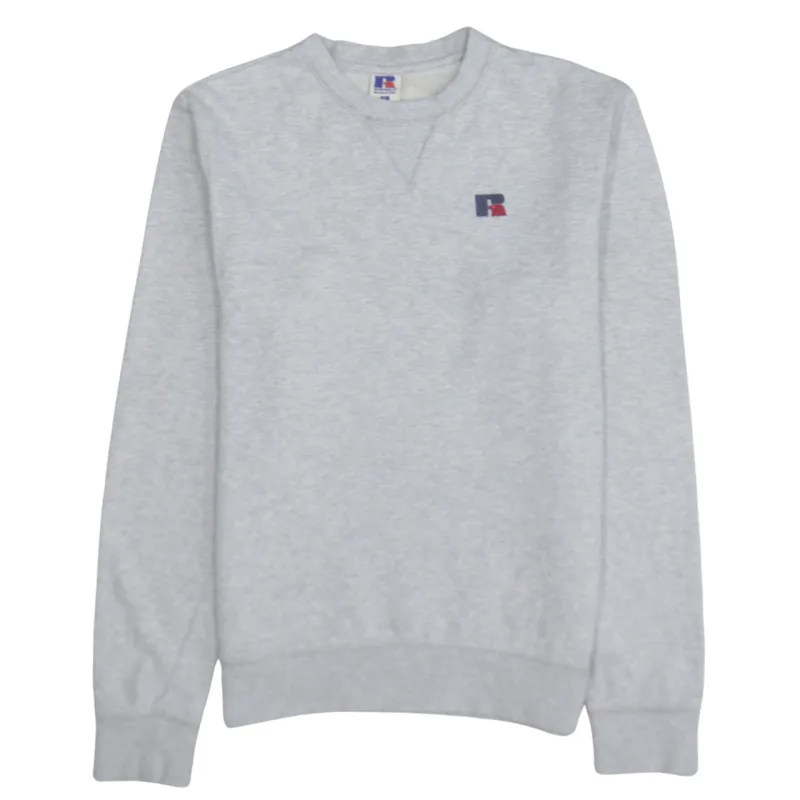 Russell Grey Sweatshirt Men’s Small Embroidered Chest Logo Crewneck Pullover Fleece Top sold by Vintage Club