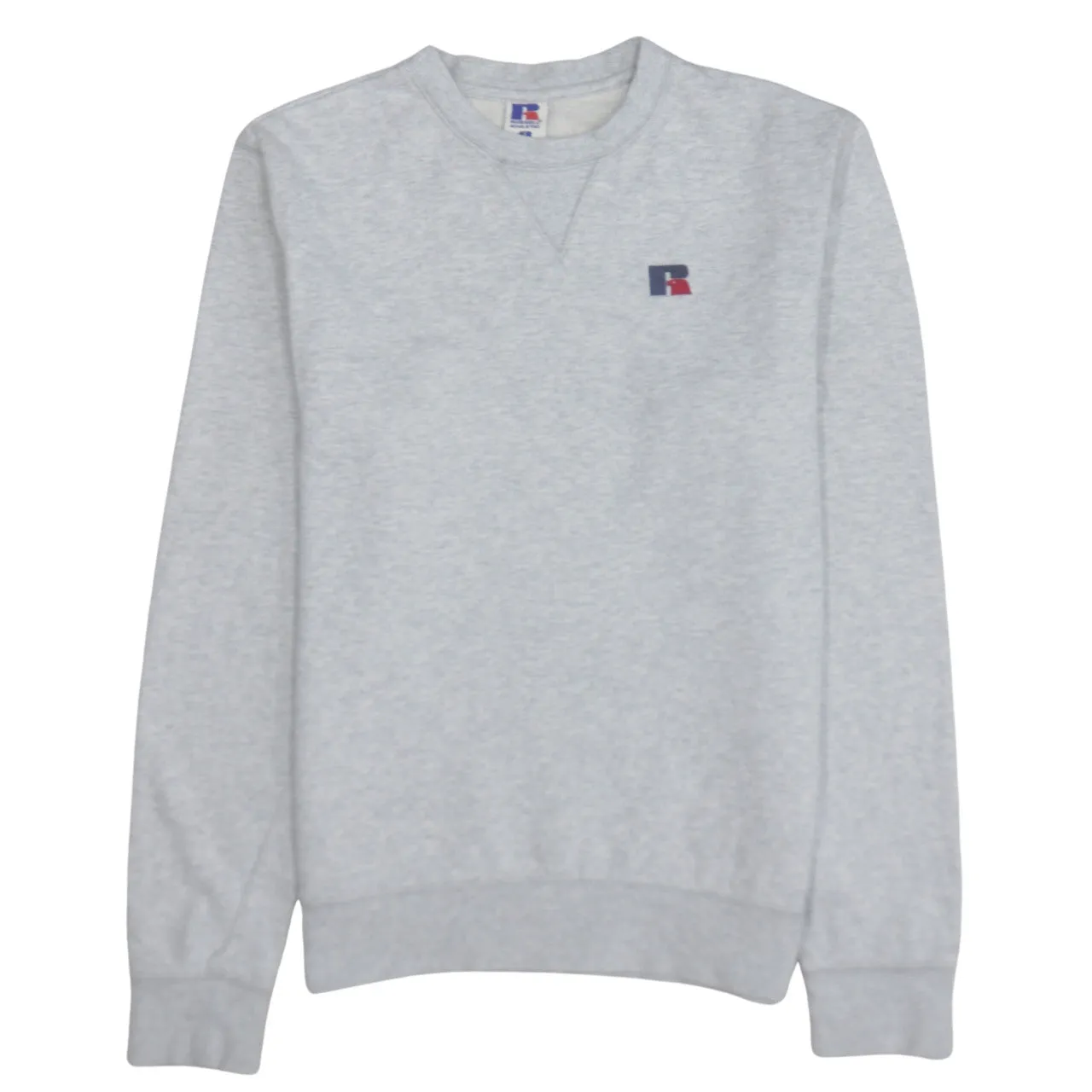 Russell Grey Sweatshirt Men’s Small Embroidered Chest Logo Crewneck Pullover Fleece Top sold by Vintage Club
