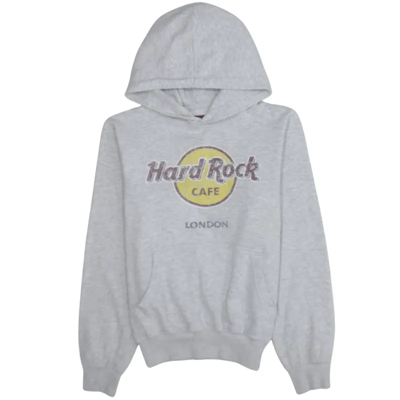 Hard Rock Cafe Light Grey Hoodie Men's Small Printed London Logo Fleece Pullover Sweatshirt sold by Vintage Club