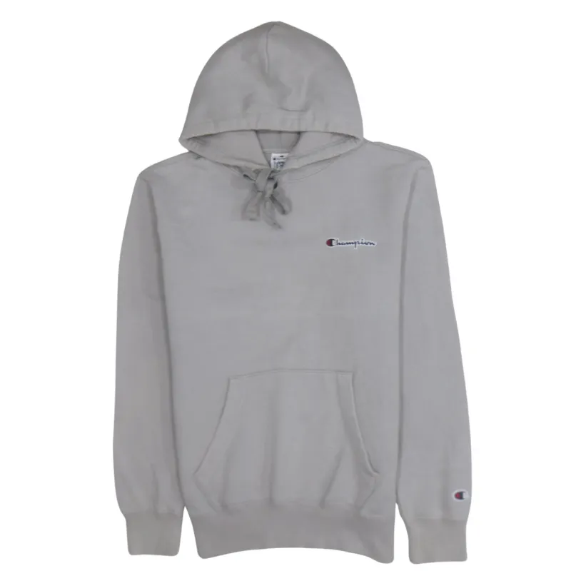 Champion Light Grey Hoodie Men's Small Embroidered Chest Logo Cuff Logo Pullover Sweatshirt sold by Vintage Club