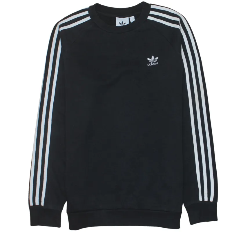 Adidas Black Sweatshirt Men's Small Three Stripe Sleeves Embroidered Trefoil Logo Pullover sold by Vintage Club