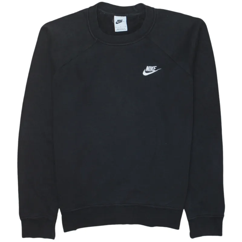 Nike Black Crewneck Sweatshirt Men's Small Embroidered Chest Logo Raglan Fleece Pullover sold by Vintage Club
