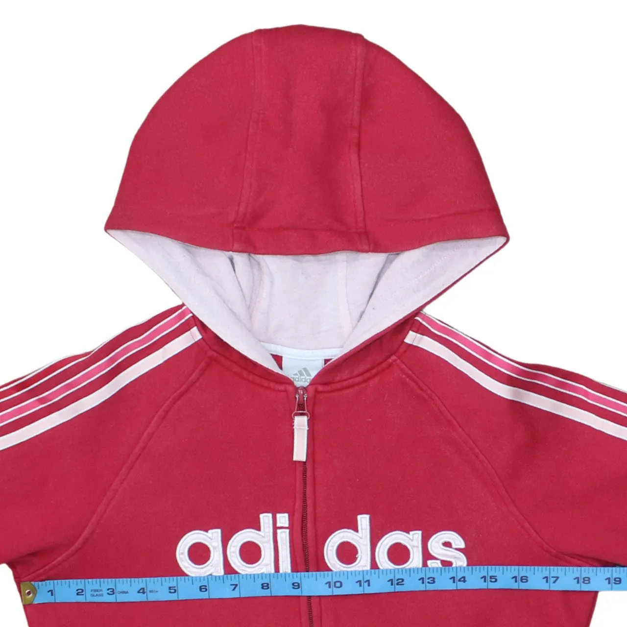 Adidas Red Full Zip Hoodie Women’s Medium Embroidered Logo Three Stripe Sleeves Sweatshirt sold by Vintage Club product image thumbnail 5