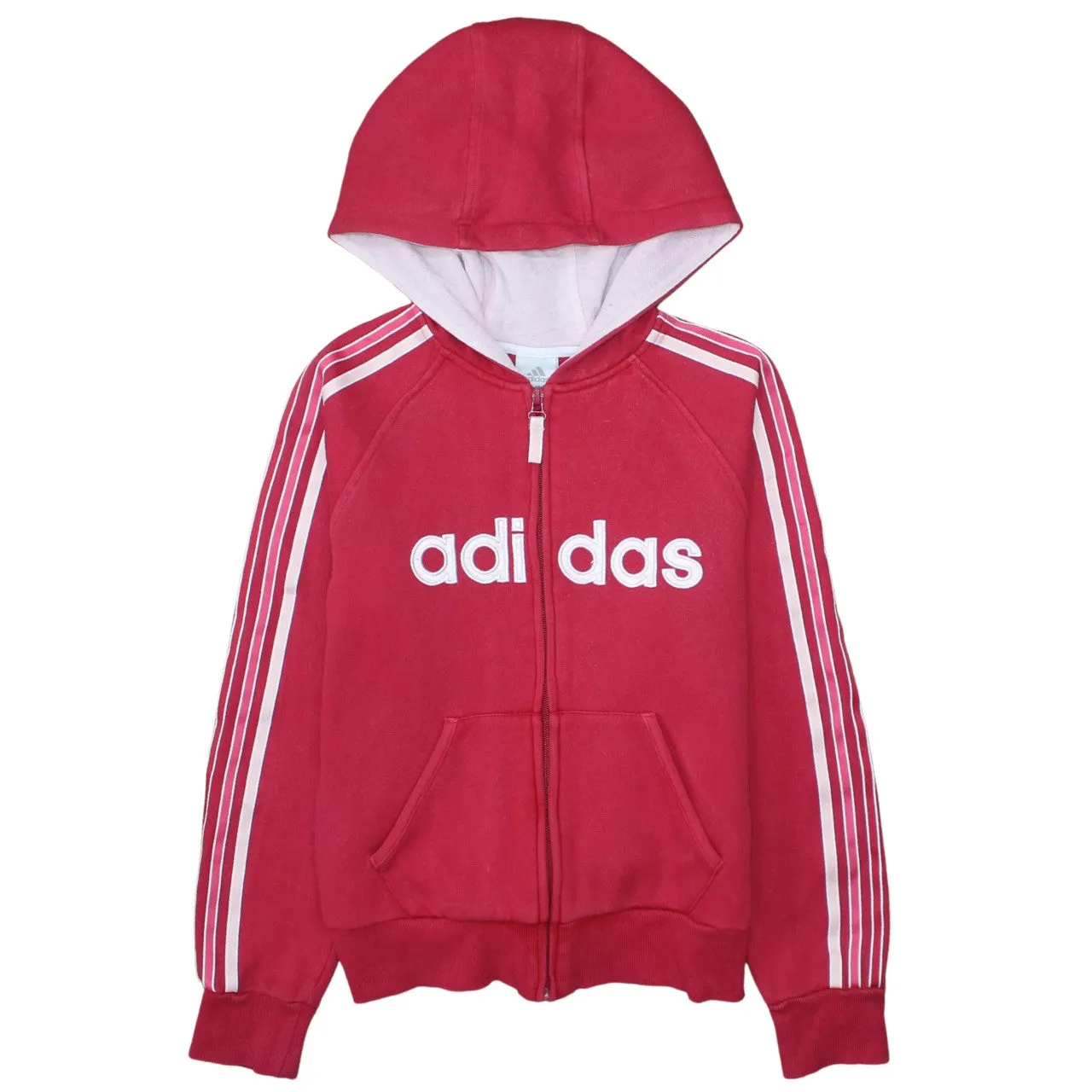 Adidas Red Full Zip Hoodie Women’s Medium Embroidered Logo Three Stripe Sleeves Sweatshirt sold by Vintage Club